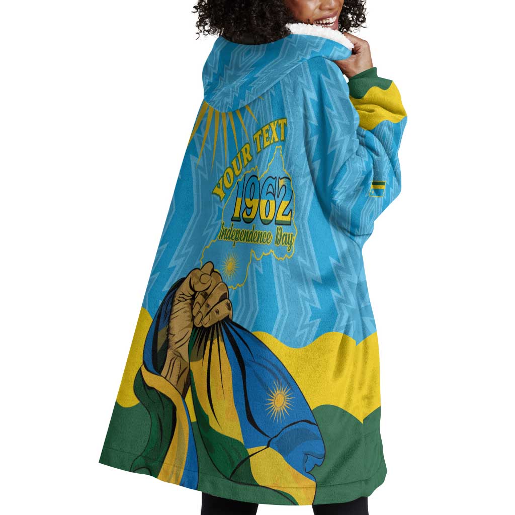 Personalized Happy Rwanda Independence Day Wearable Blanket Hoodie Coat Of Arms With Map LT15