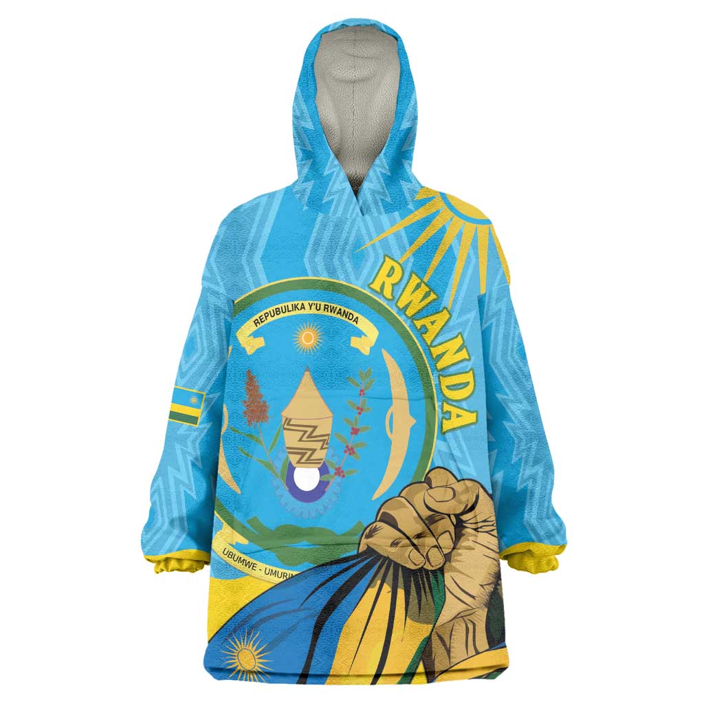 Personalized Happy Rwanda Independence Day Wearable Blanket Hoodie Coat Of Arms With Map LT15