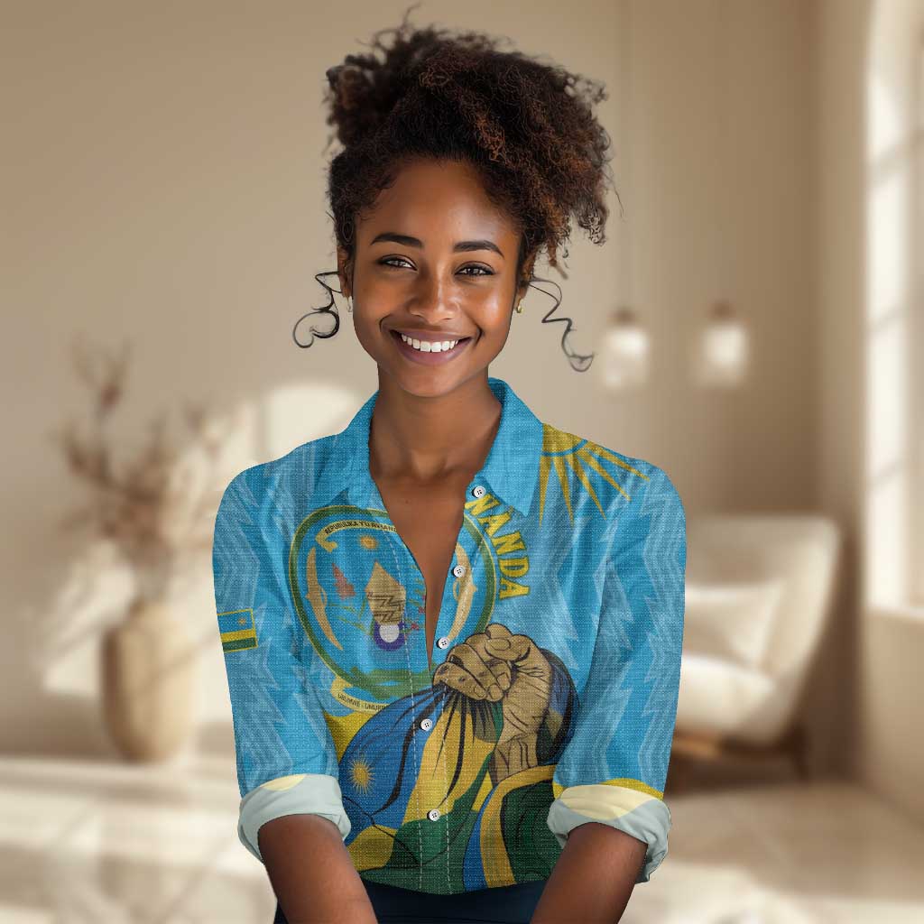 Personalized Happy Rwanda Independence Day Women Casual Shirt Coat Of Arms With Map LT15