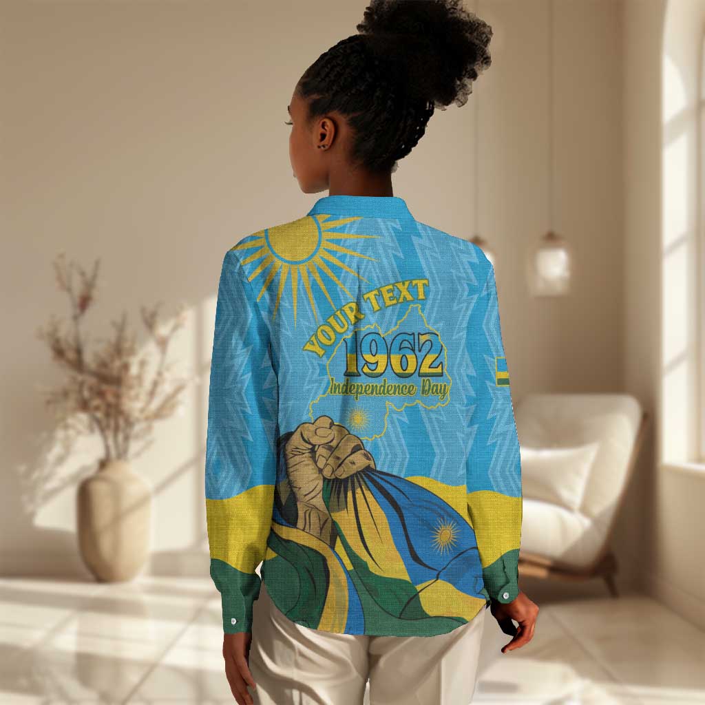 Personalized Happy Rwanda Independence Day Women Casual Shirt Coat Of Arms With Map LT15