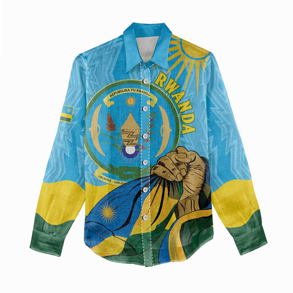 Personalized Happy Rwanda Independence Day Women Casual Shirt Coat Of Arms With Map LT15