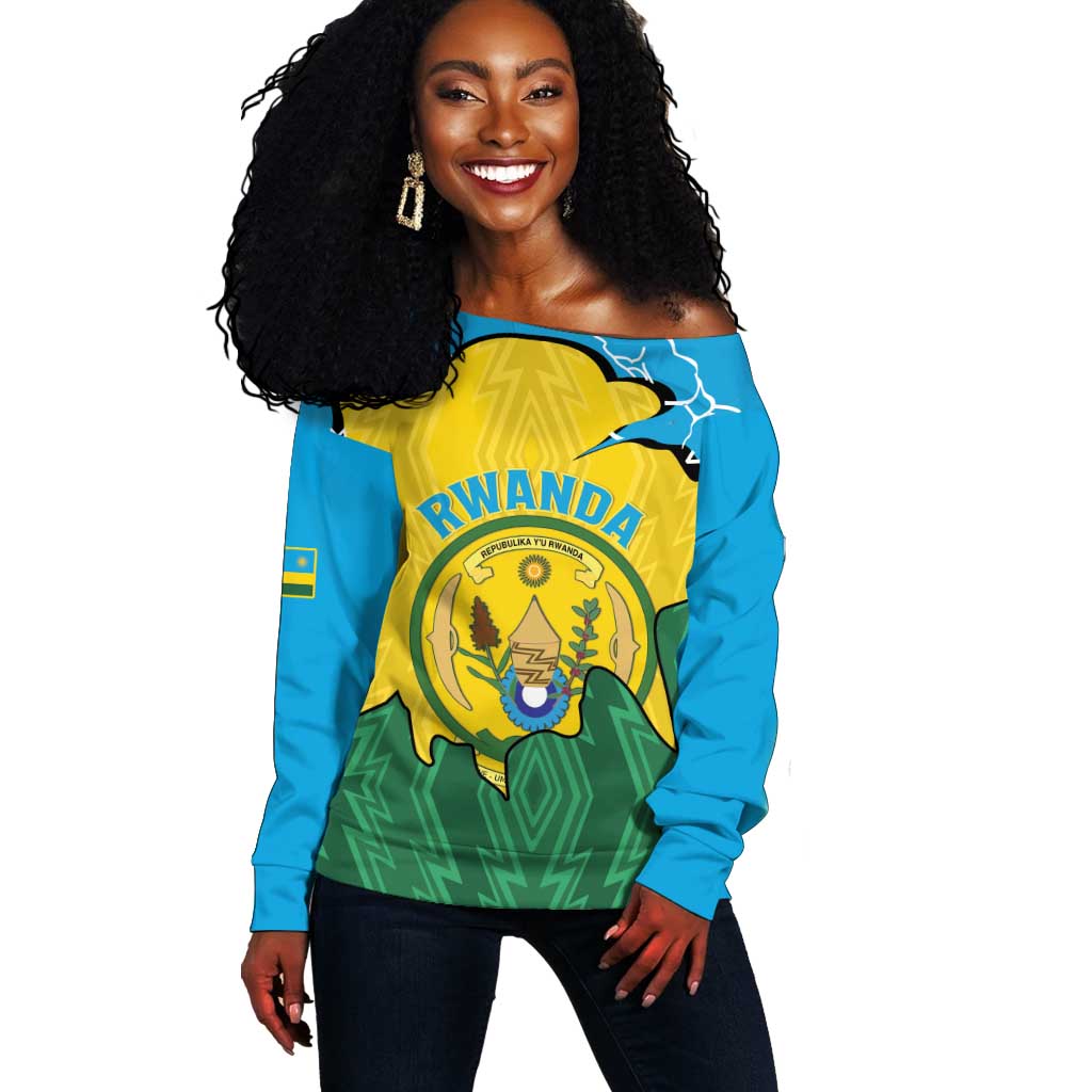 Personalized Jamhuri ya Rwanda Off Shoulder Sweater Coat Of Arms Imigongo Pattern LT15