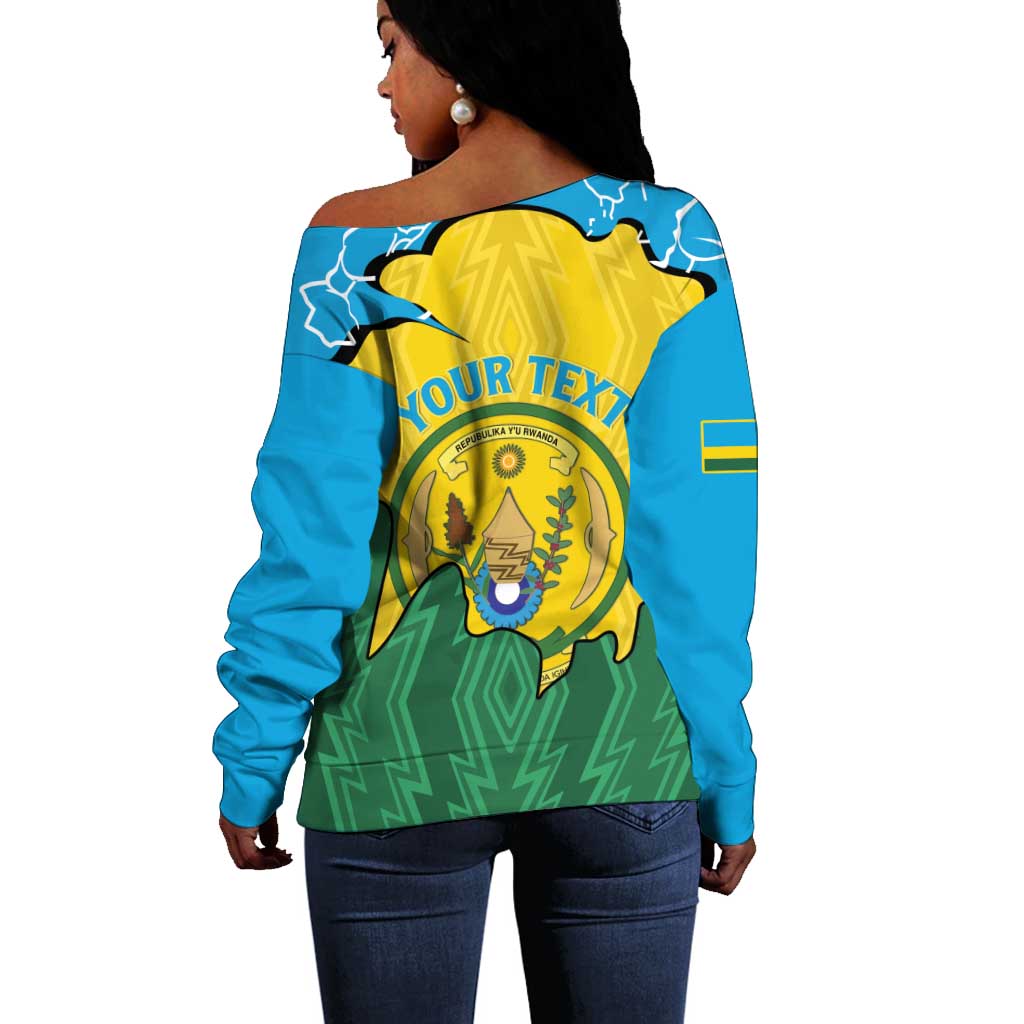 Personalized Jamhuri ya Rwanda Off Shoulder Sweater Coat Of Arms Imigongo Pattern LT15
