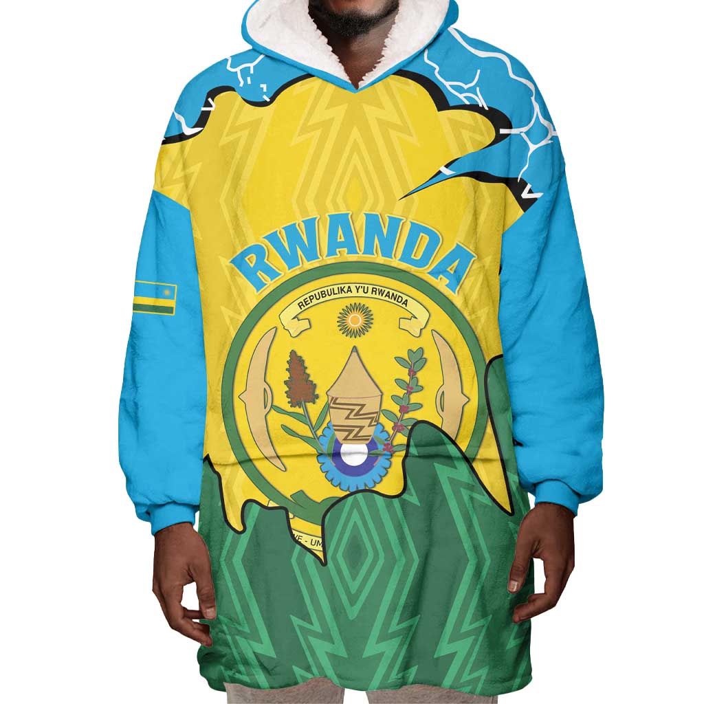 Personalized Jamhuri ya Rwanda Wearable Blanket Hoodie Coat Of Arms Imigongo Pattern LT15