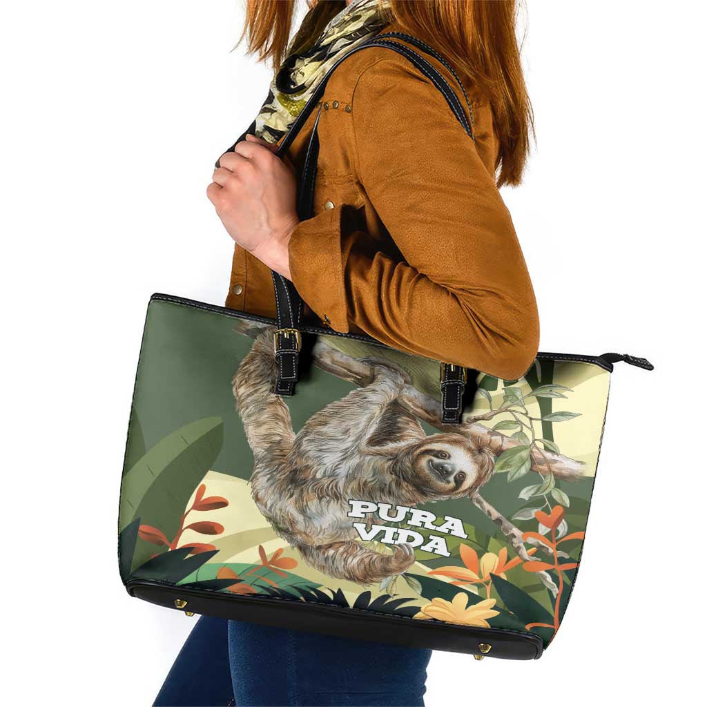 Pura Vida Costa Rica Sloth Leather Tote Bag Tropical Flowers Vintage Color LT15