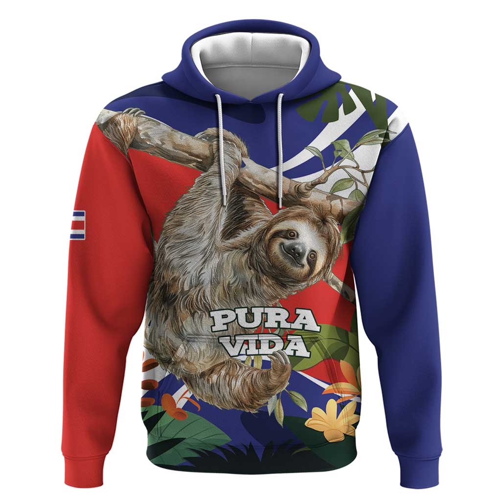 Pura Vida Costa Rica Sloth Hoodie Tropical Flowers Flag Color LT15