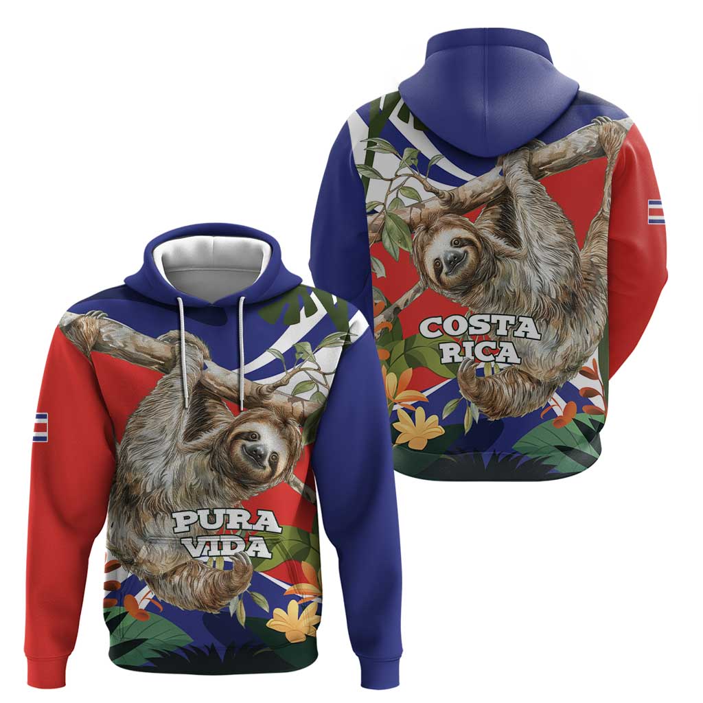 Pura Vida Costa Rica Sloth Hoodie Tropical Flowers Flag Color LT15
