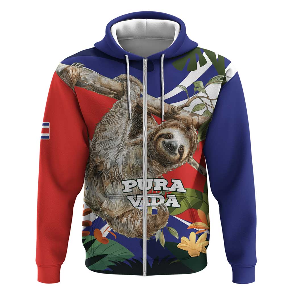 Pura Vida Costa Rica Sloth Hoodie Tropical Flowers Flag Color LT15