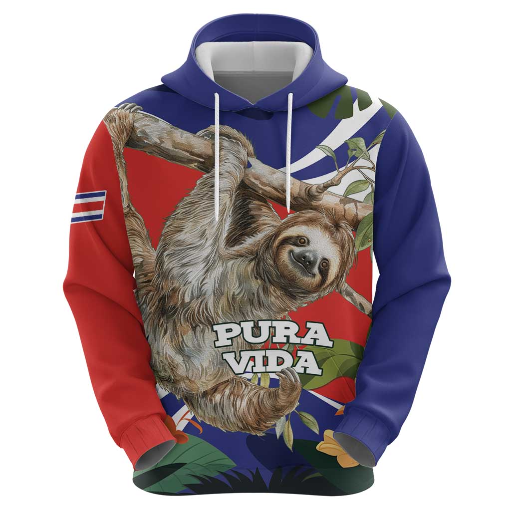 Pura Vida Costa Rica Sloth Hoodie Tropical Flowers Flag Color LT15