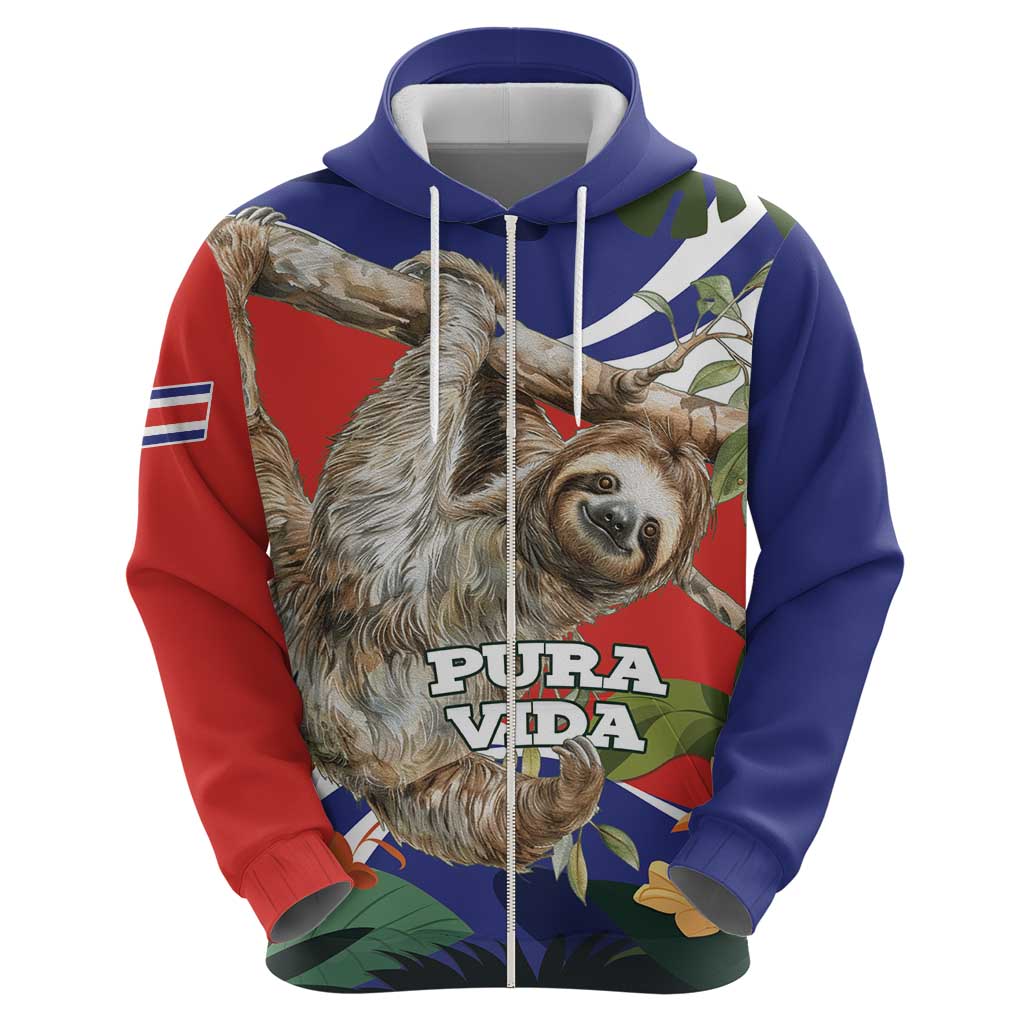 Pura Vida Costa Rica Sloth Hoodie Tropical Flowers Flag Color LT15