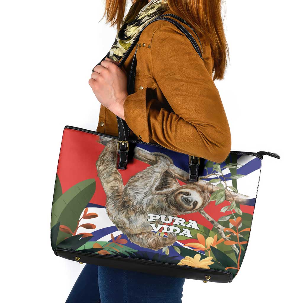 Pura Vida Costa Rica Sloth Leather Tote Bag Tropical Flowers Flag Color LT15