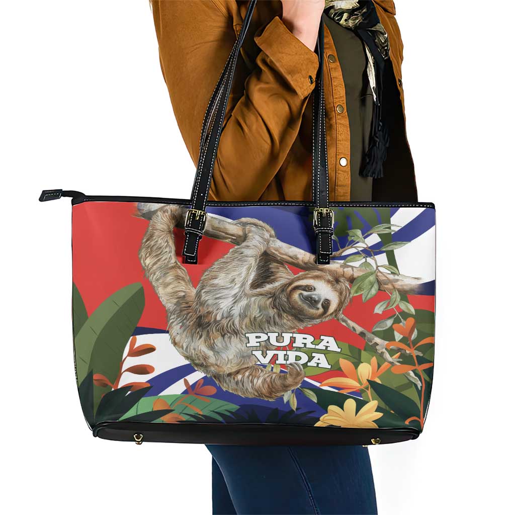 Pura Vida Costa Rica Sloth Leather Tote Bag Tropical Flowers Flag Color LT15