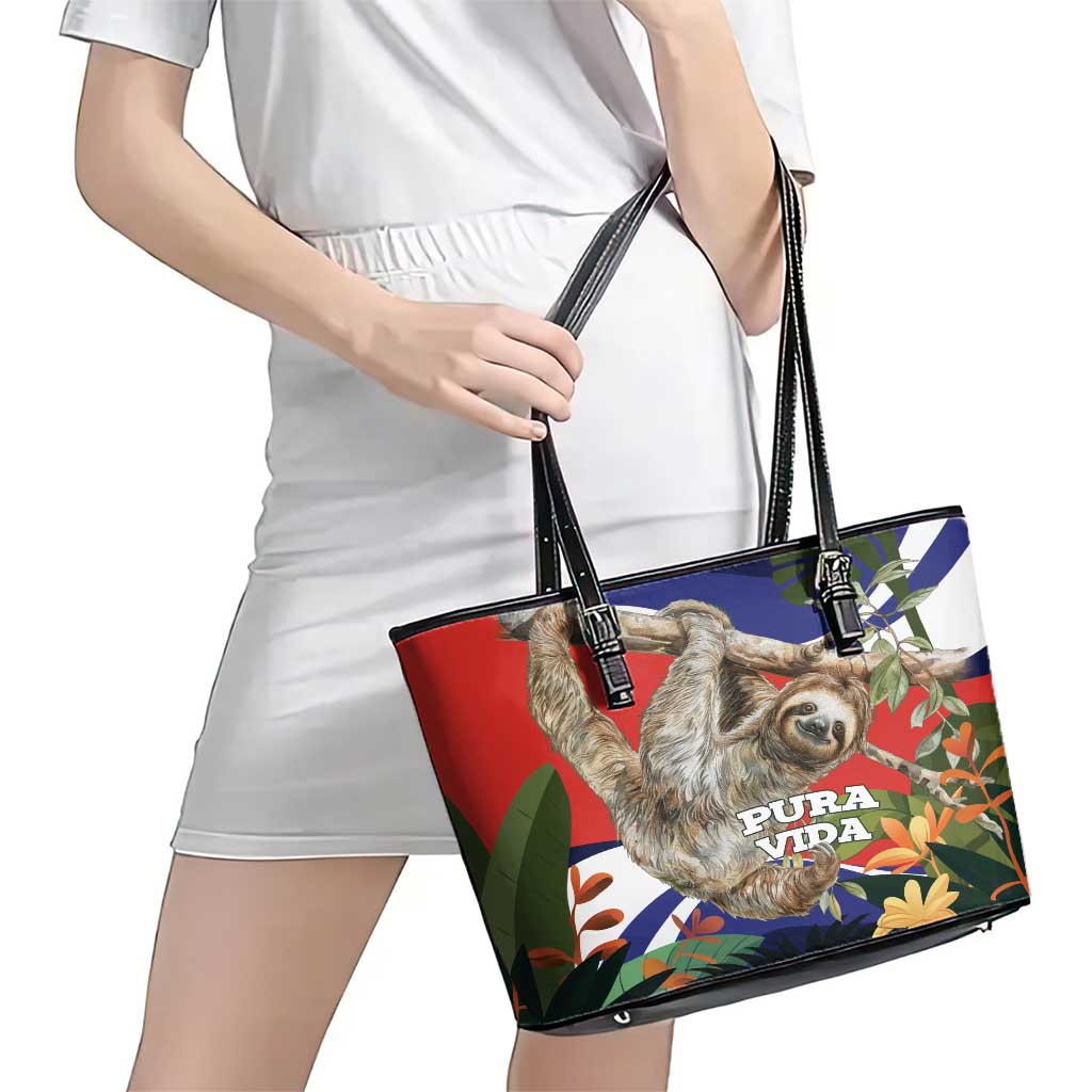 Pura Vida Costa Rica Sloth Leather Tote Bag Tropical Flowers Flag Color LT15