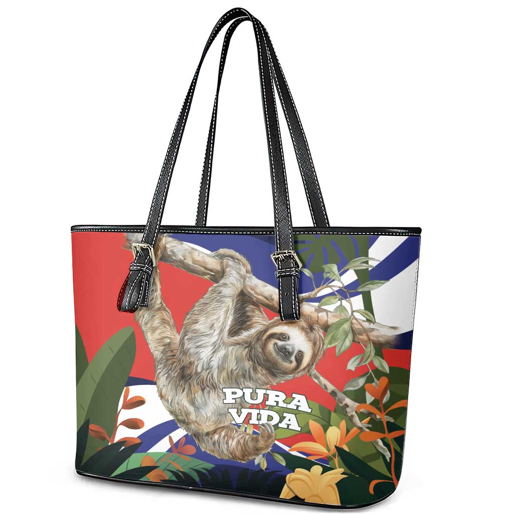 Pura Vida Costa Rica Sloth Leather Tote Bag Tropical Flowers Flag Color LT15