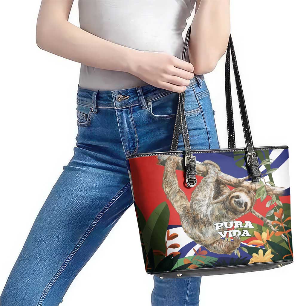 Pura Vida Costa Rica Sloth Leather Tote Bag Tropical Flowers Flag Color LT15