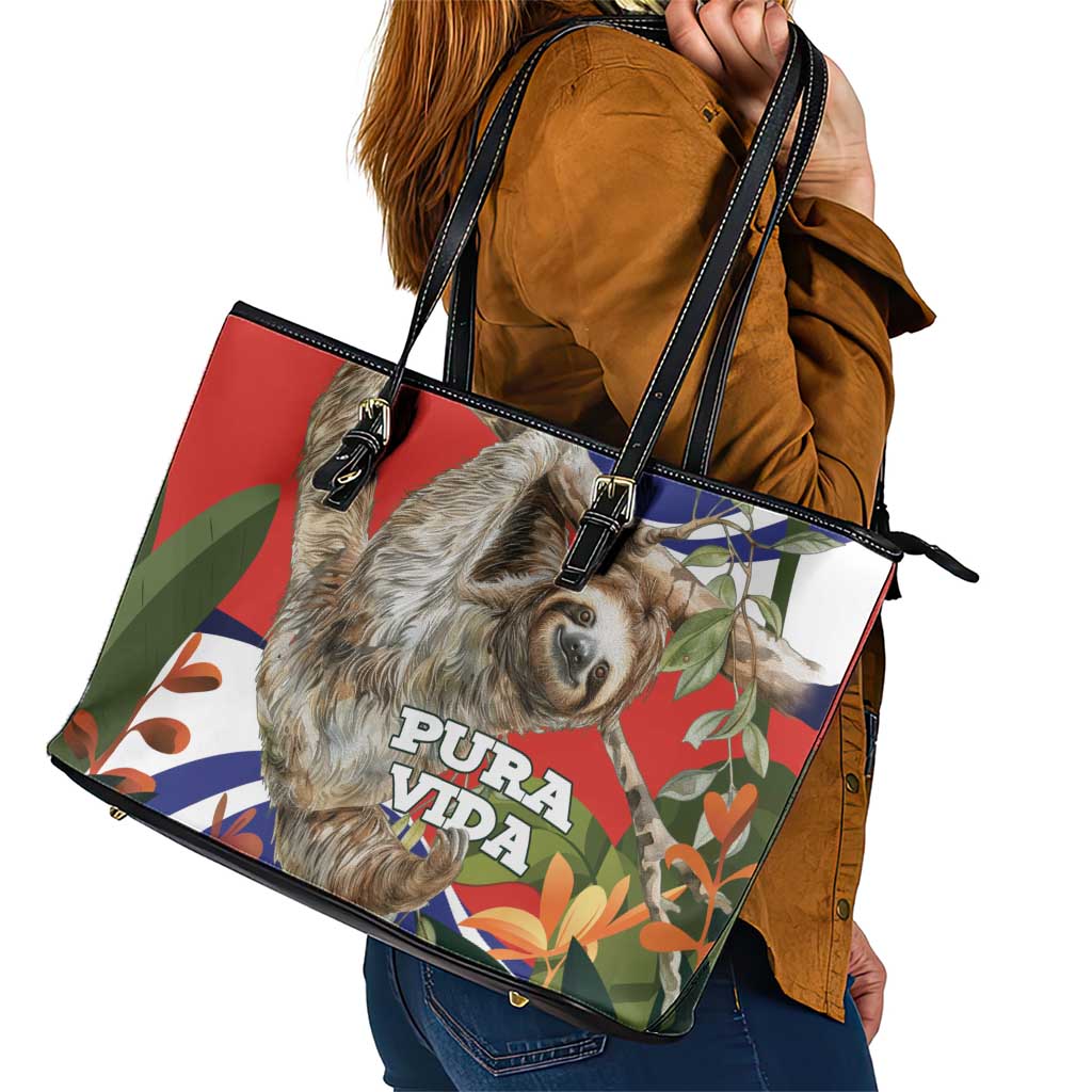 Pura Vida Costa Rica Sloth Leather Tote Bag Tropical Flowers Flag Color LT15