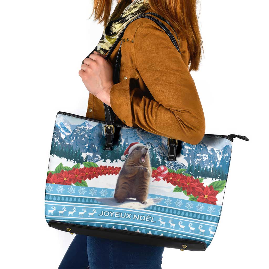 Switzerland Christmas Marmot Leather Tote Bag Joyeux Noel LT15