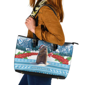 Switzerland Christmas Marmot Leather Tote Bag Joyeux Noel LT15
