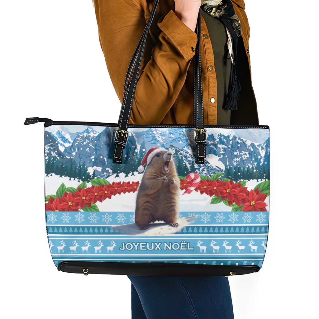Switzerland Christmas Marmot Leather Tote Bag Joyeux Noel LT15