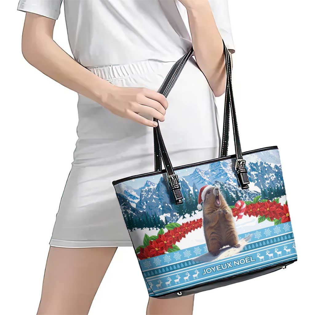 Switzerland Christmas Marmot Leather Tote Bag Joyeux Noel LT15