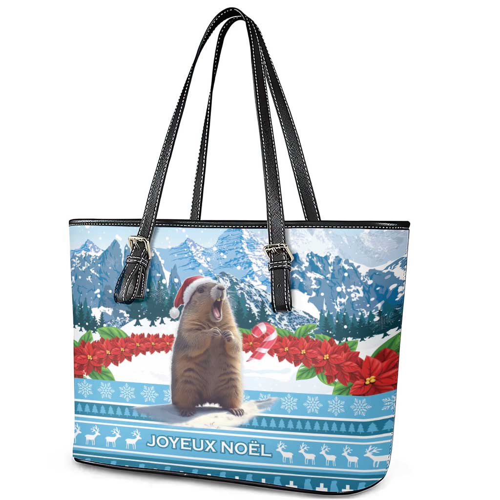 Switzerland Christmas Marmot Leather Tote Bag Joyeux Noel LT15