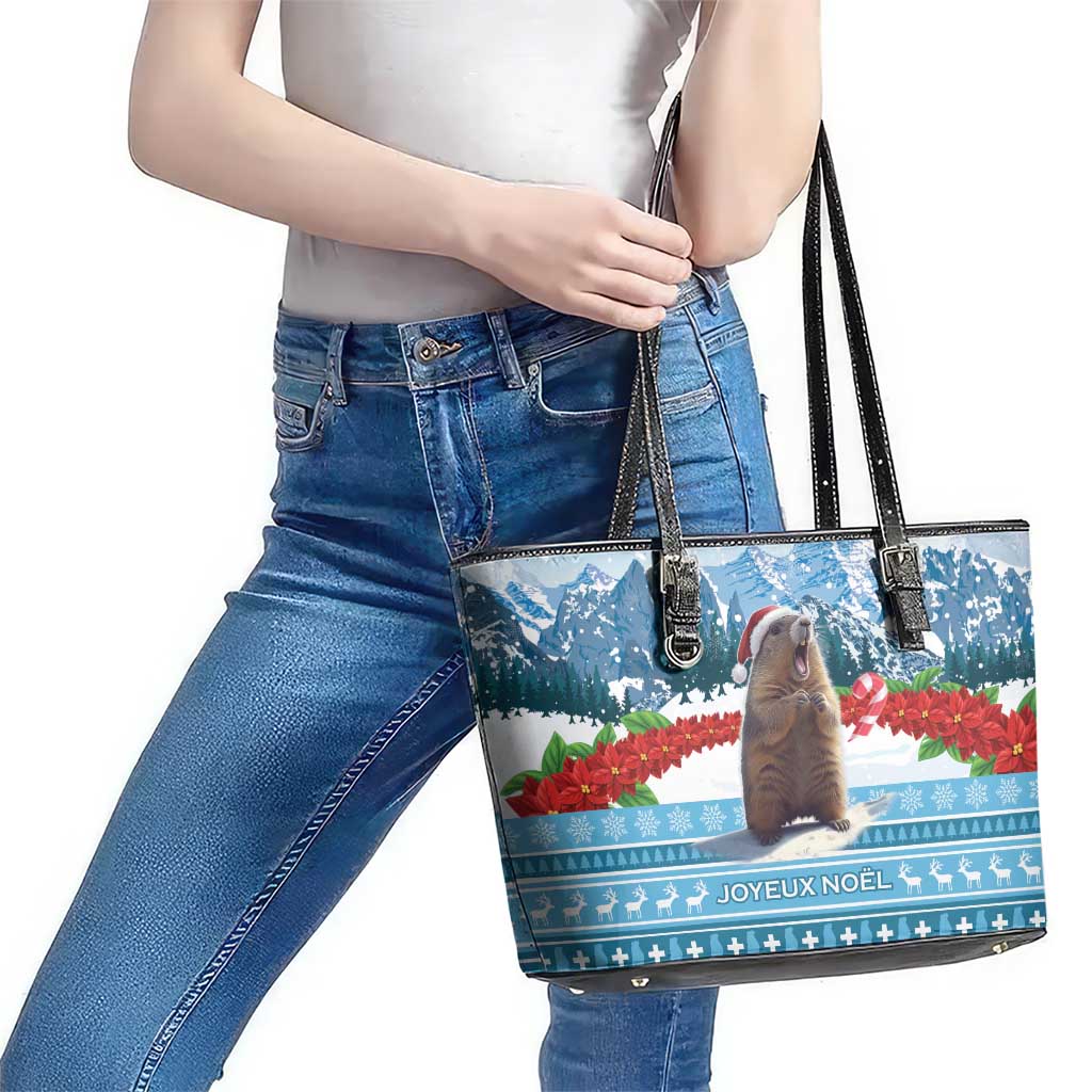 Switzerland Christmas Marmot Leather Tote Bag Joyeux Noel LT15