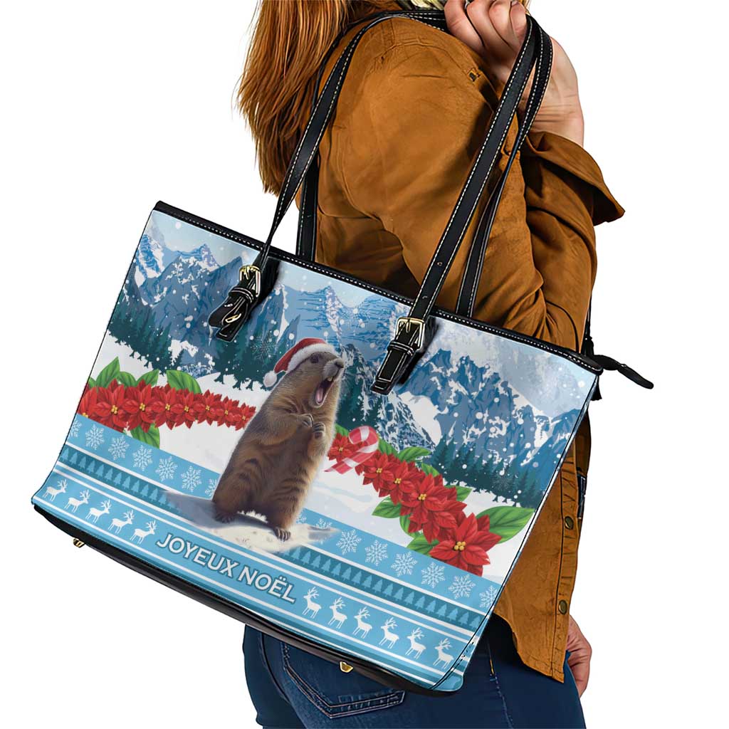 Switzerland Christmas Marmot Leather Tote Bag Joyeux Noel LT15