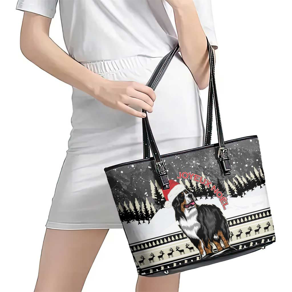 Switzerland Christmas Bernese Mountain Dog Leather Tote Bag Joyeux Noel LT15