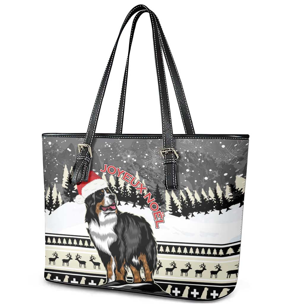 Switzerland Christmas Bernese Mountain Dog Leather Tote Bag Joyeux Noel LT15