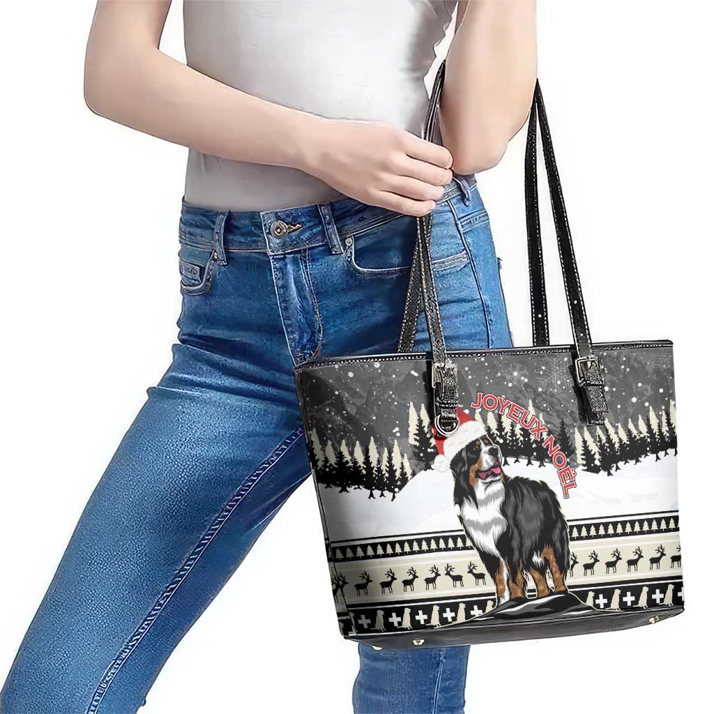 Switzerland Christmas Bernese Mountain Dog Leather Tote Bag Joyeux Noel LT15