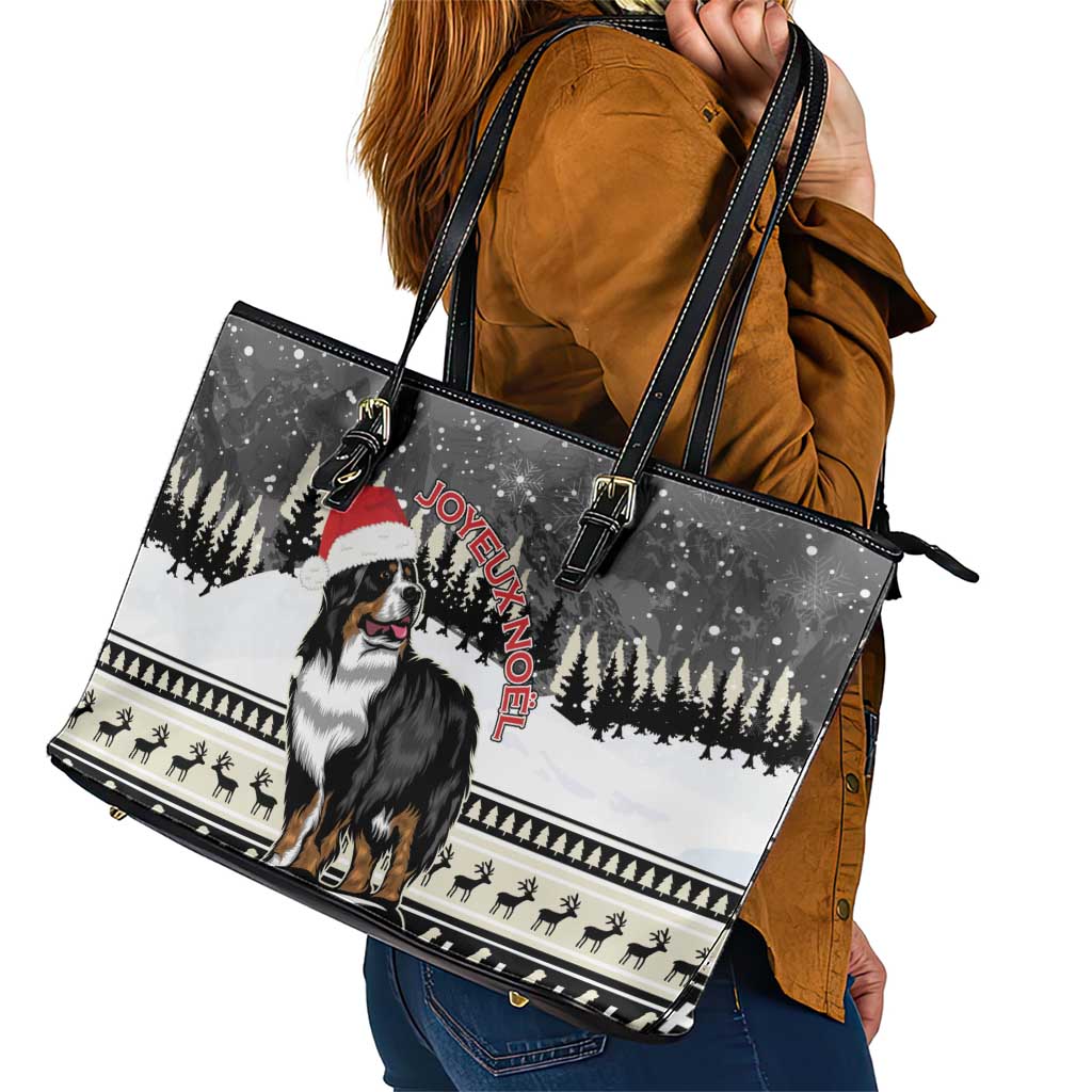 Switzerland Christmas Bernese Mountain Dog Leather Tote Bag Joyeux Noel LT15