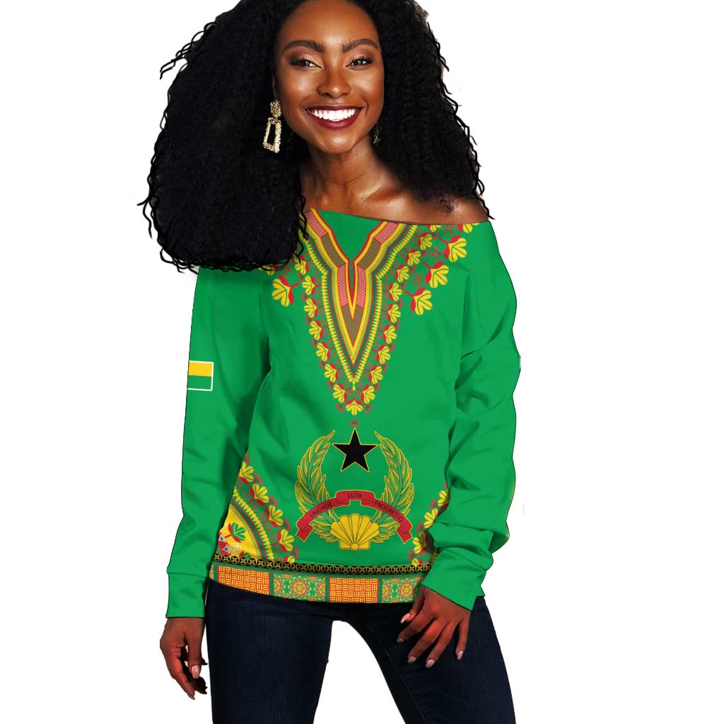 Personalised Afro Guinea Bissau Off Shoulder Sweater Dashiki With Coat Of Arms LT15