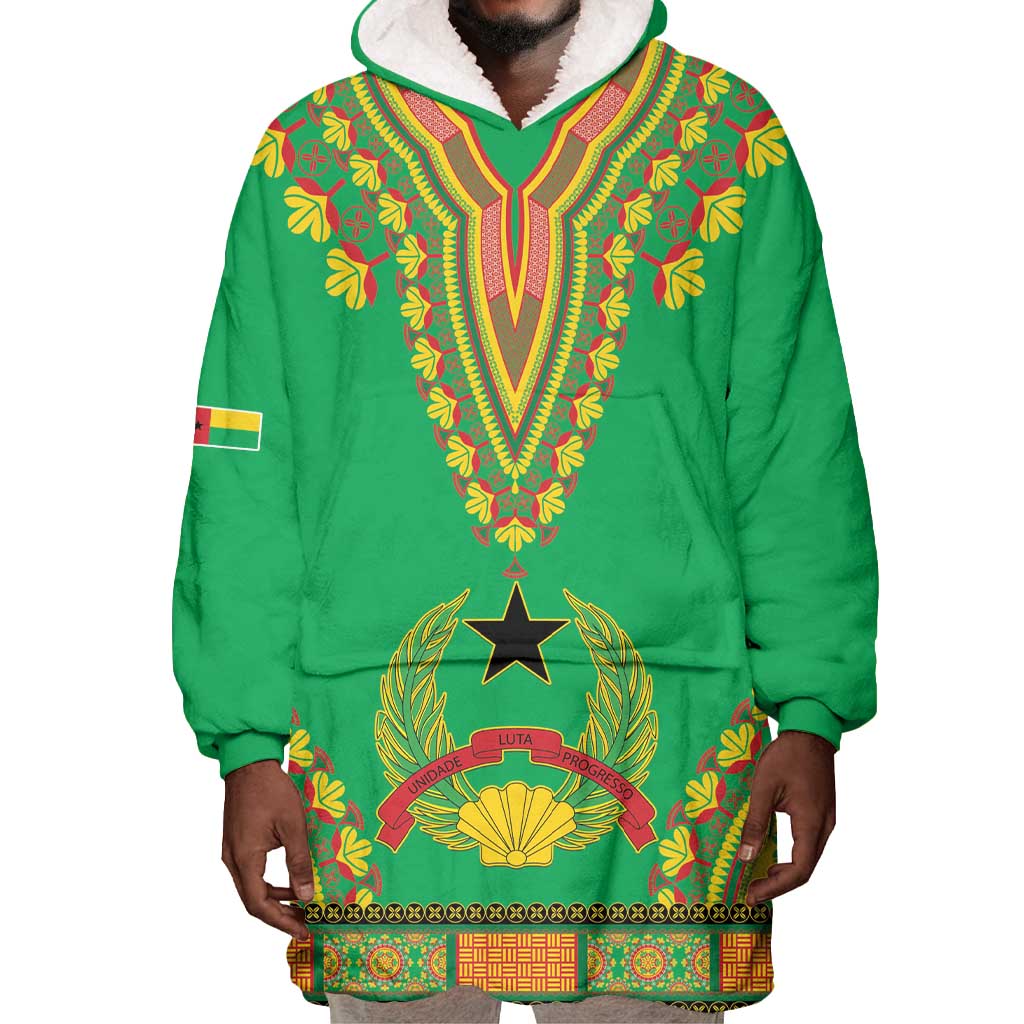 Personalised Afro Guinea Bissau Wearable Blanket Hoodie Dashiki With Coat Of Arms LT15
