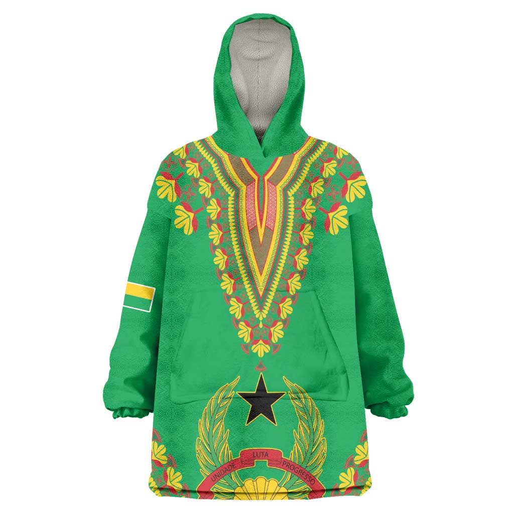 Personalised Afro Guinea Bissau Wearable Blanket Hoodie Dashiki With Coat Of Arms LT15