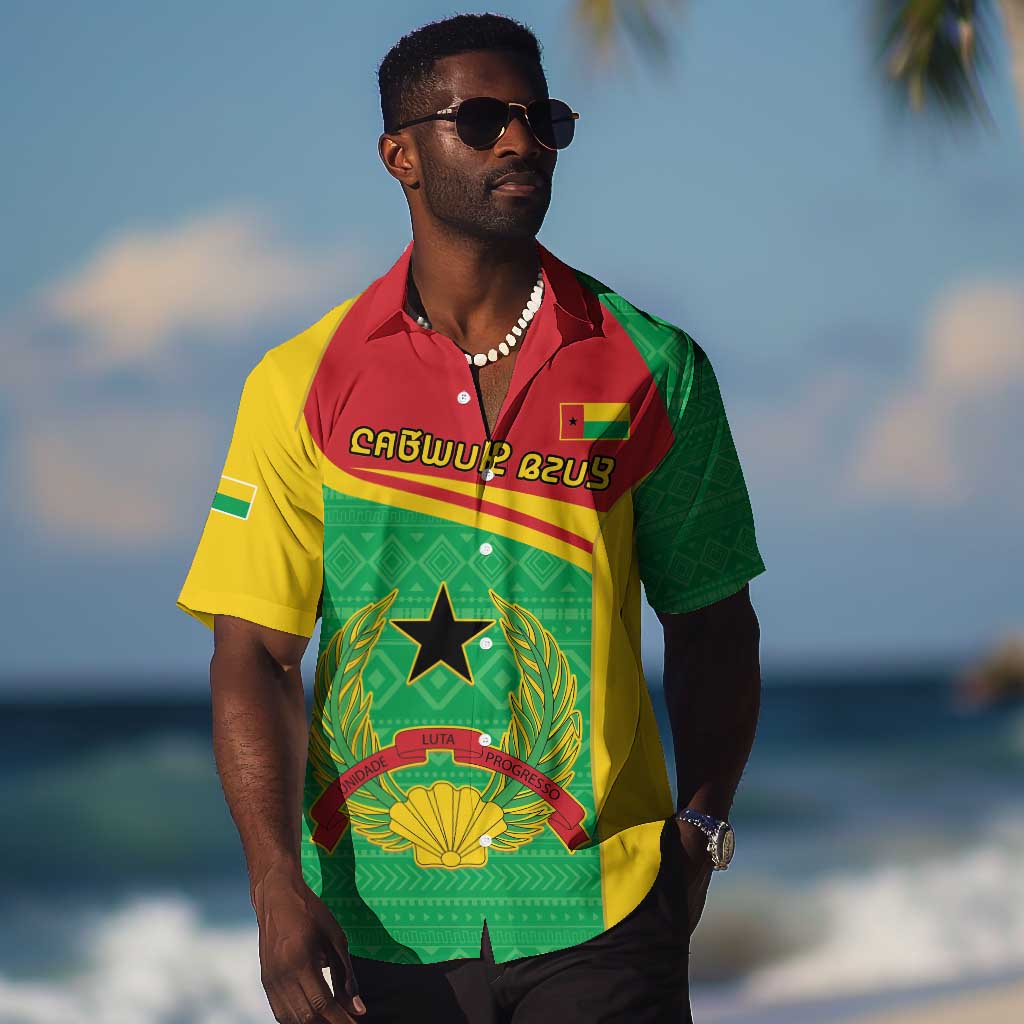 Personalised Afro Guinea Bissau Hawaiian Shirt Coat Of Arms Mix African Pattern LT15