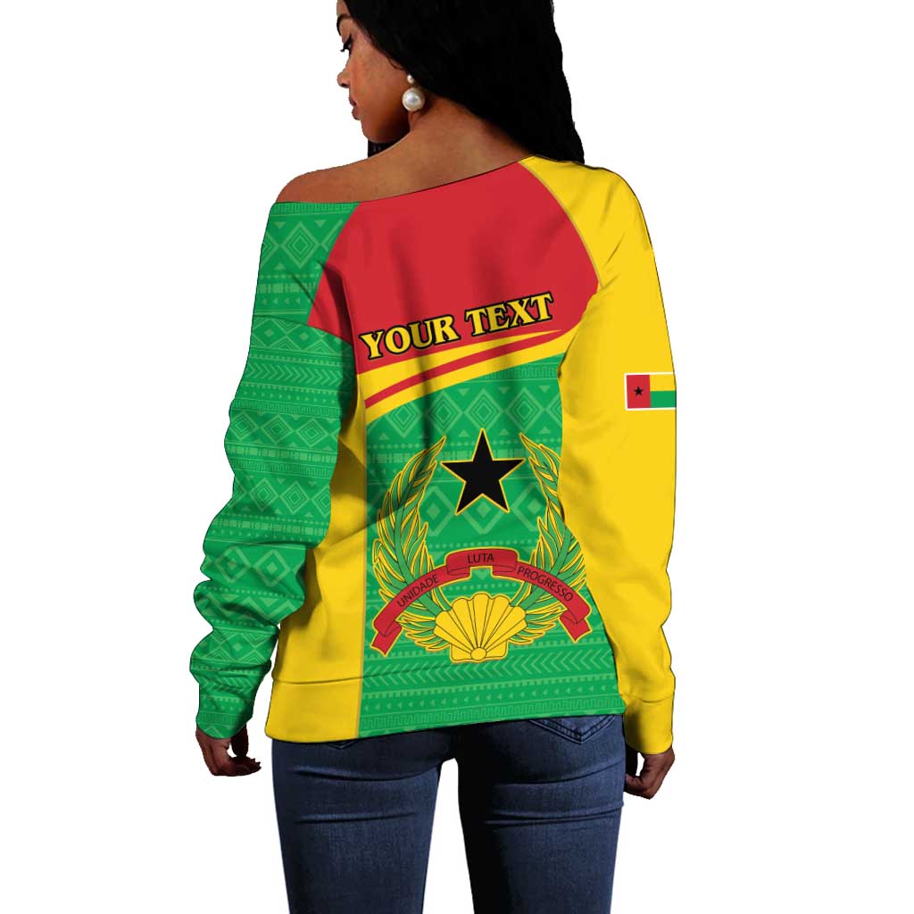 Personalised Afro Guinea Bissau Off Shoulder Sweater Coat Of Arms Mix African Pattern LT15