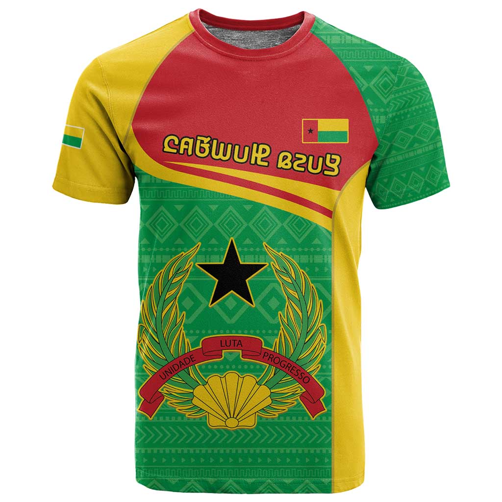 Personalised Afro Guinea Bissau T shirt Coat Of Arms Mix African Pattern LT15