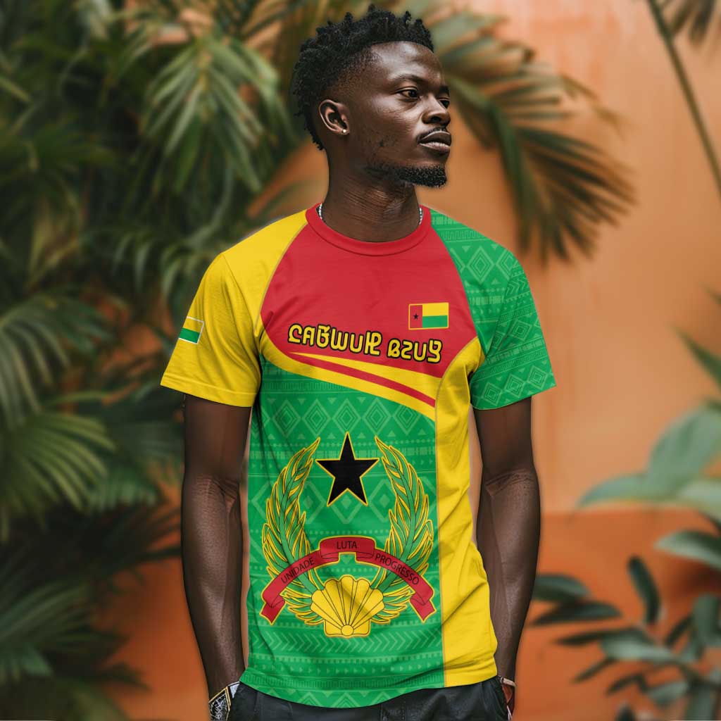 Personalised Afro Guinea Bissau T shirt Coat Of Arms Mix African Pattern LT15