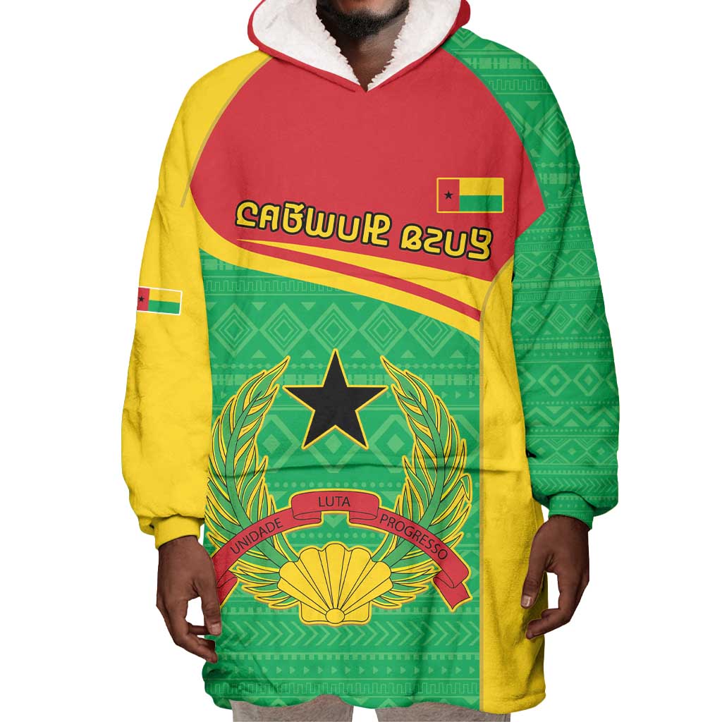 Personalised Afro Guinea Bissau Wearable Blanket Hoodie Coat Of Arms Mix African Pattern LT15