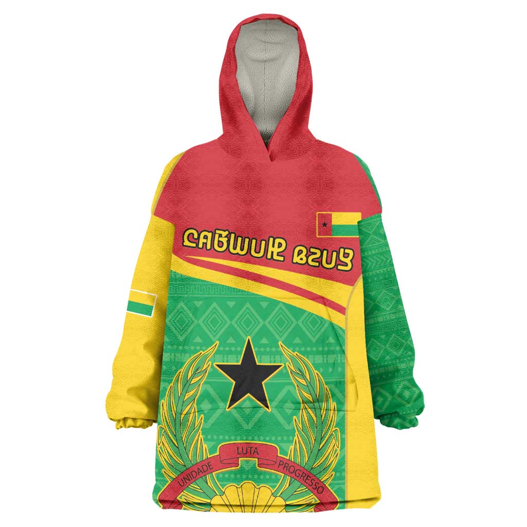 Personalised Afro Guinea Bissau Wearable Blanket Hoodie Coat Of Arms Mix African Pattern LT15
