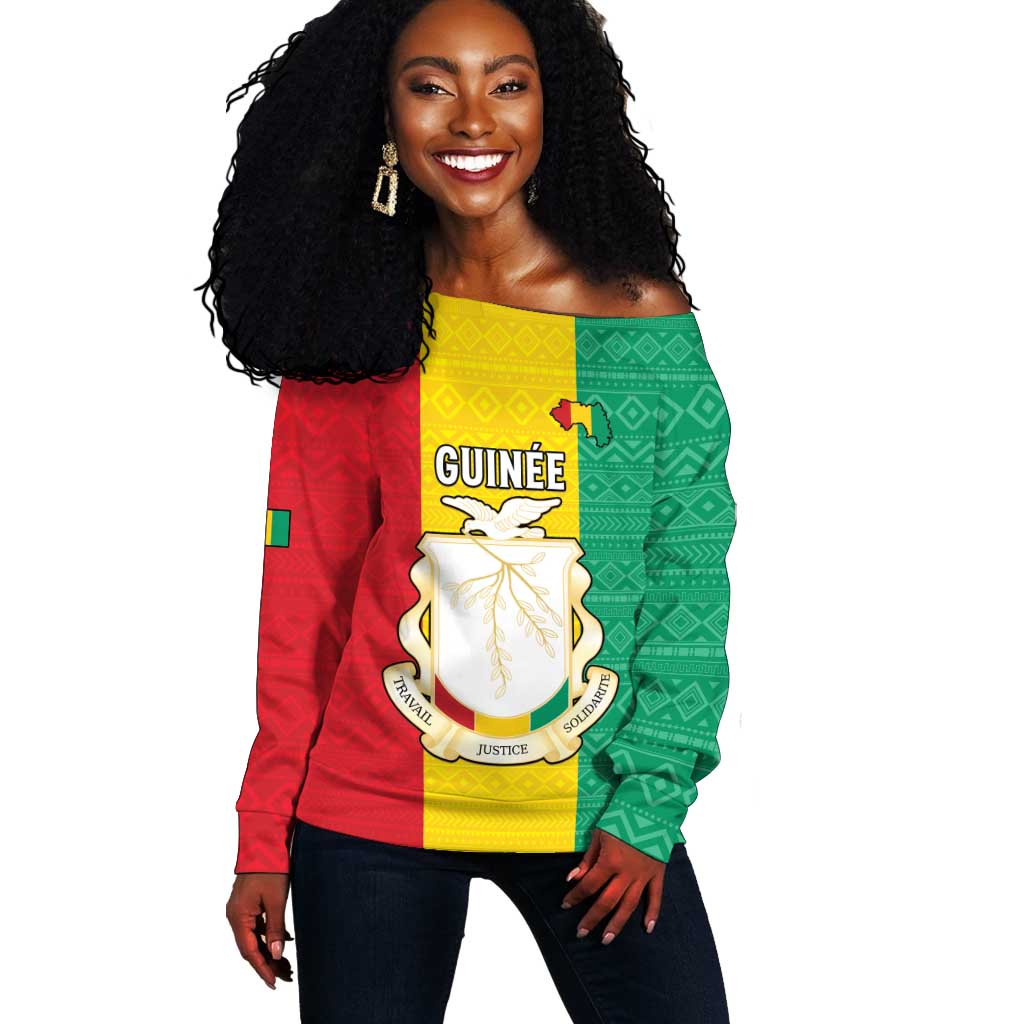 Personalised Afro Guinea Off Shoulder Sweater Coat Of Arms Flag Style LT15