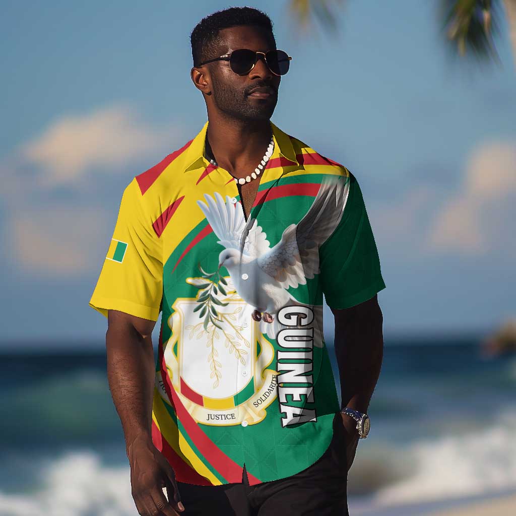 Guinea Hawaiian Shirt Coat Of Arms With Pigeon - Kente Pattern LT15