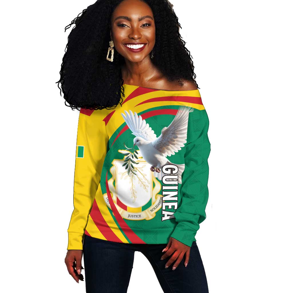 Guinea Off Shoulder Sweater Coat Of Arms With Pigeon - Kente Pattern LT15