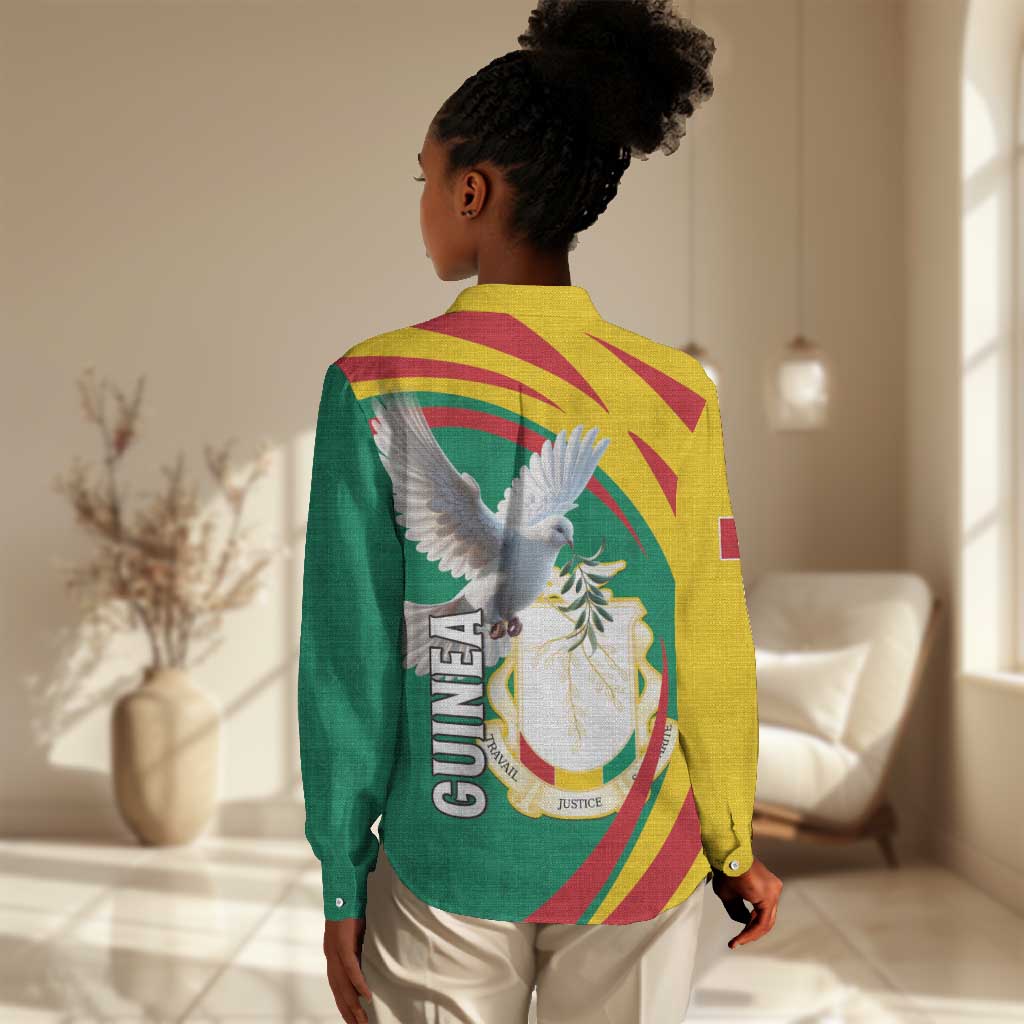 Guinea Women Casual Shirt Coat Of Arms With Pigeon - Kente Pattern LT15