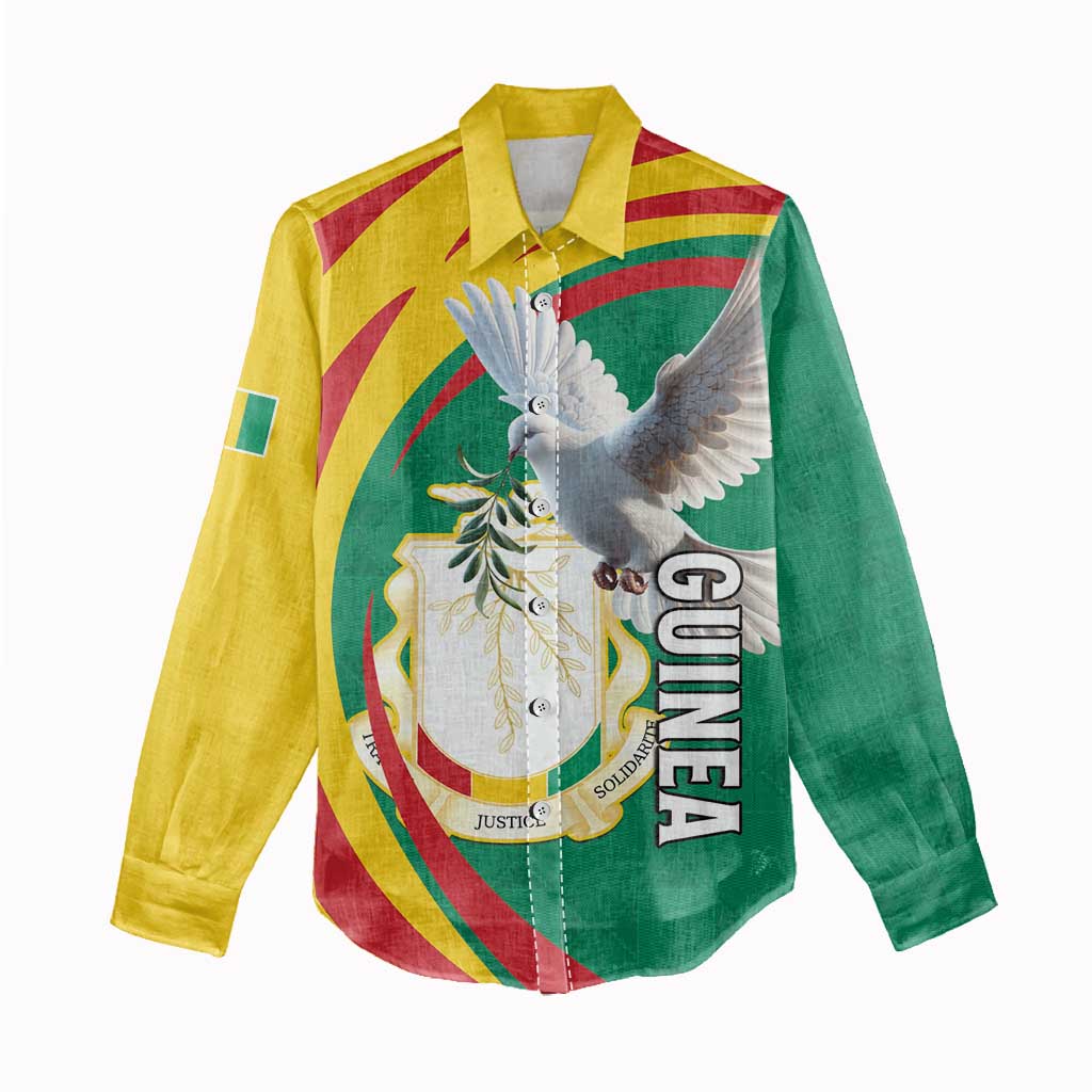 Guinea Women Casual Shirt Coat Of Arms With Pigeon - Kente Pattern LT15