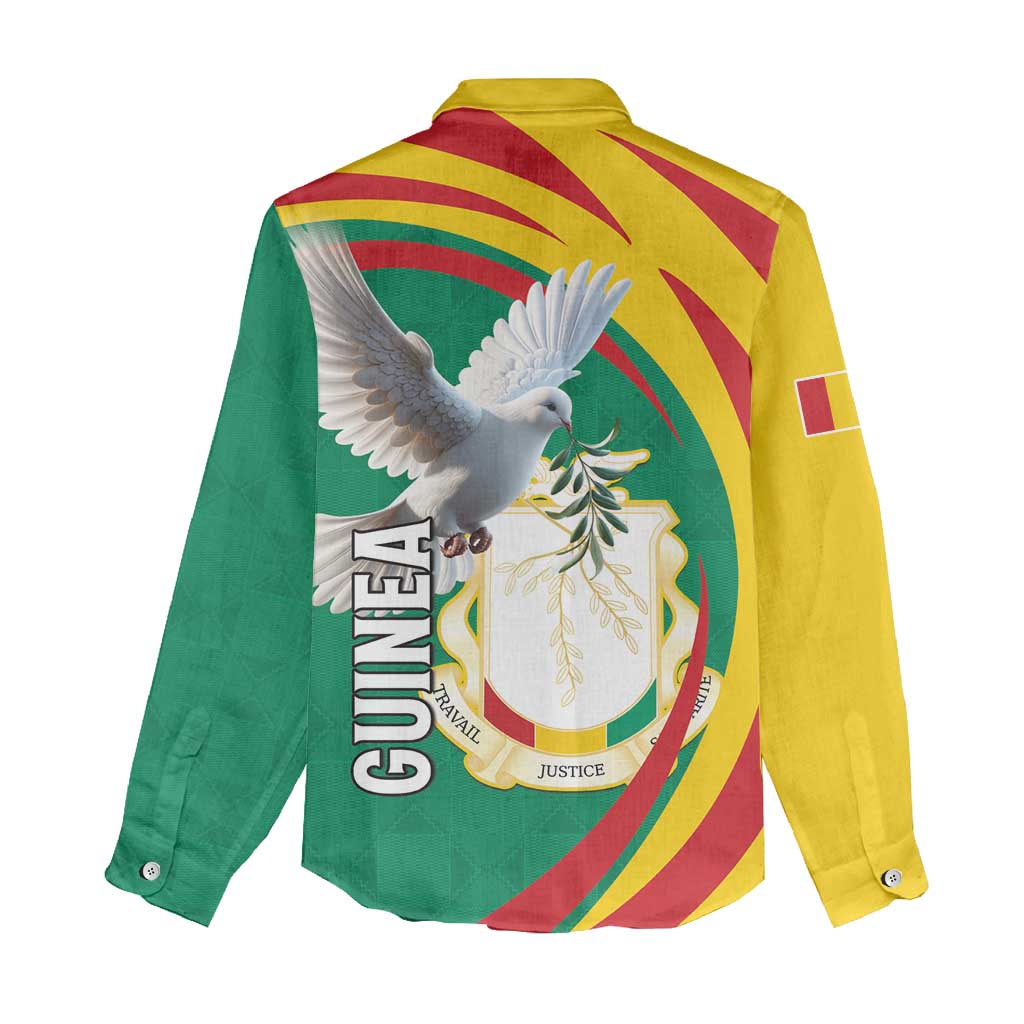 Guinea Women Casual Shirt Coat Of Arms With Pigeon - Kente Pattern LT15