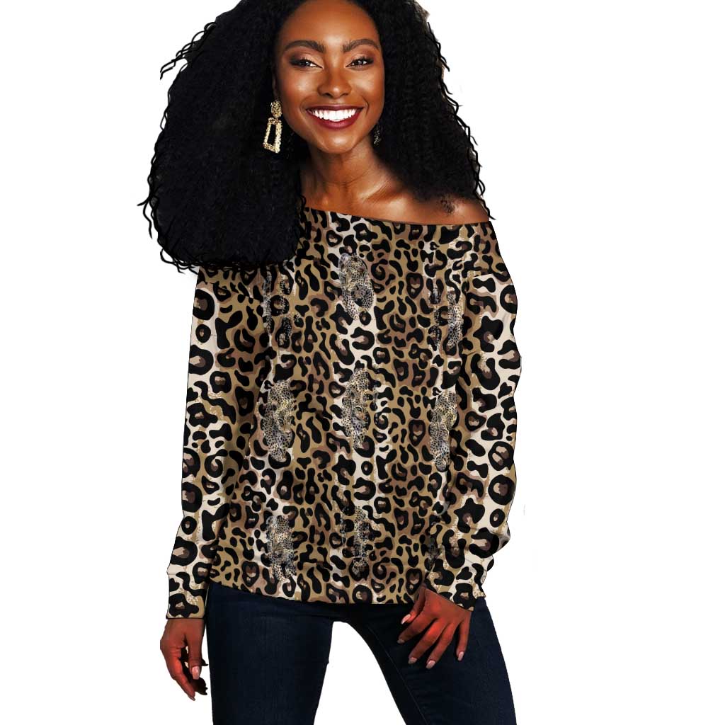 African Leopard Skin Pattern Off Shoulder Sweater LT15