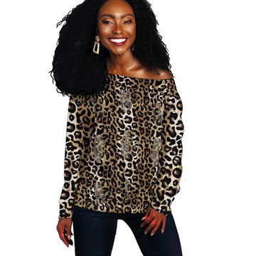 African Leopard Skin Pattern Off Shoulder Sweater LT15