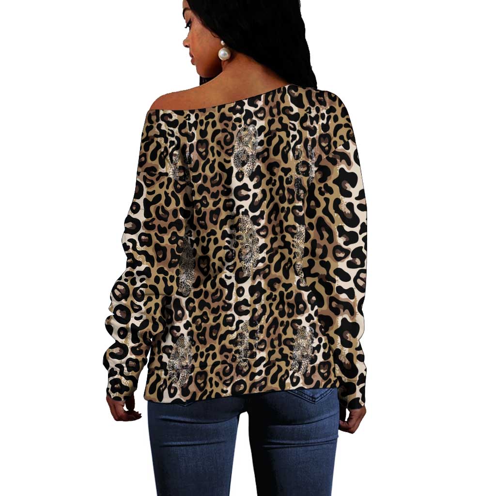 African Leopard Skin Pattern Off Shoulder Sweater LT15