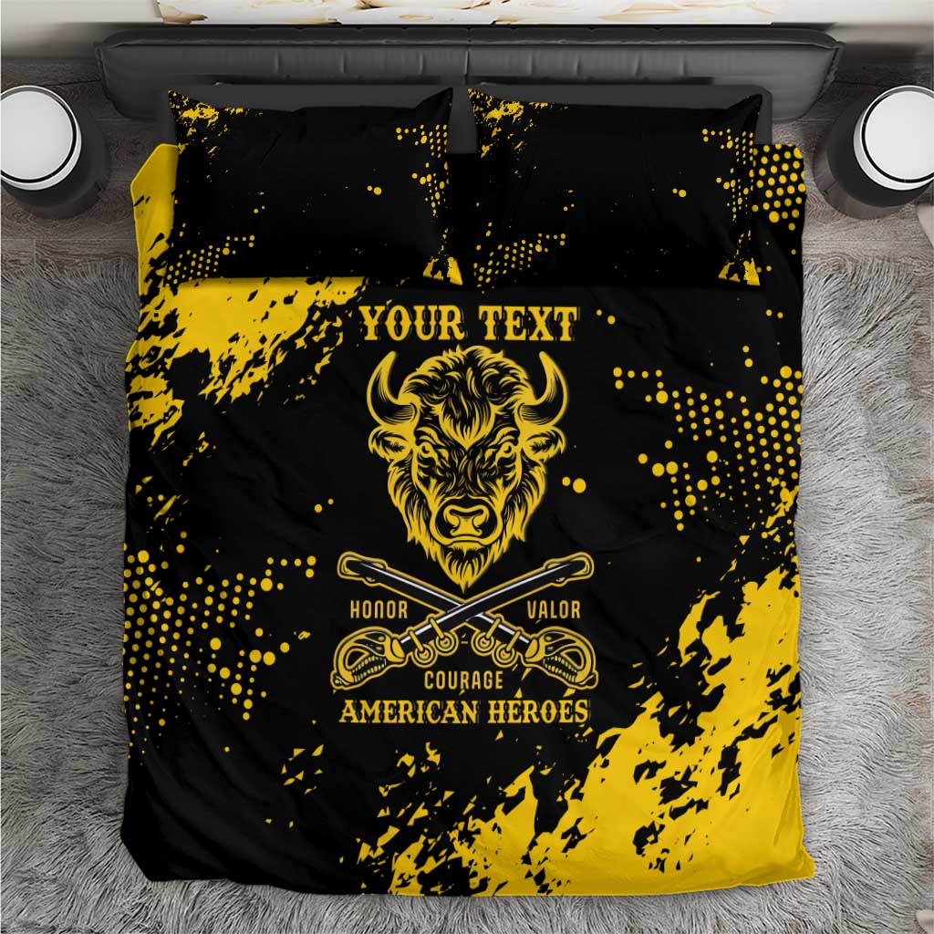 Personalized African-American Heroes Bedding Set Bison Buffalo Soldiers - Black Grunge Style LT15